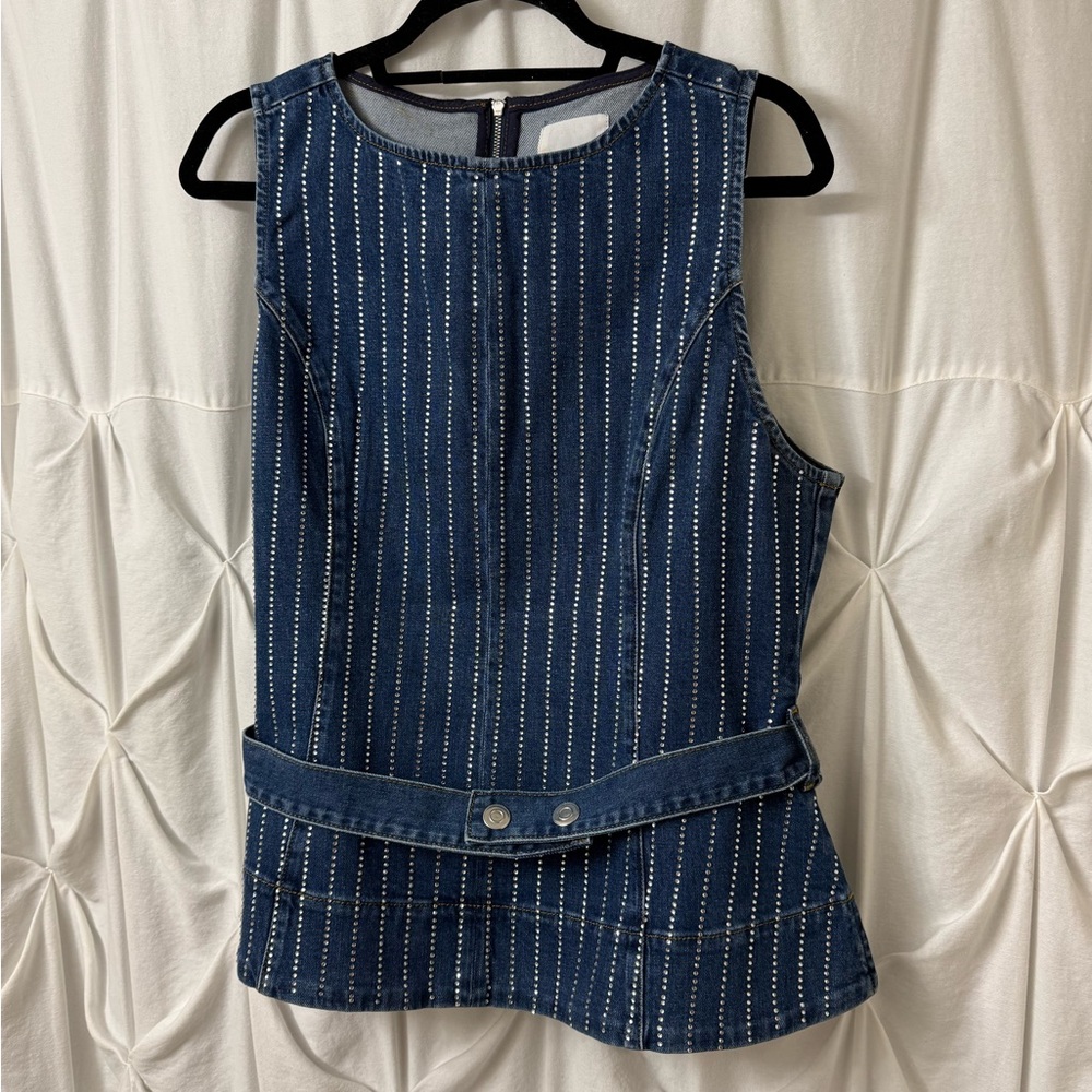 Aligne Diamante Denim Belted Peplum Top